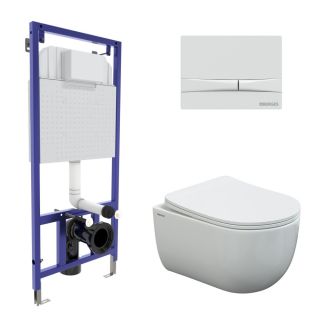 Комплект Berges 4в1 043310: инсталляция NOVUM 525 кнопка F1 белая унитаз VENTAS Rimless сидение дюропласт Ventas Slim SO